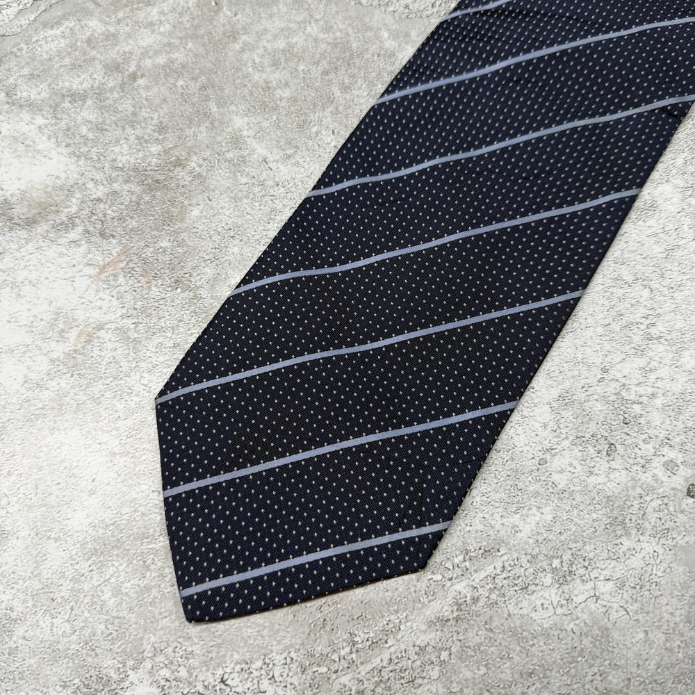 Pavone 100% Silk Tie Mens One Size Blue Striped Pointed Made In Italy Necktie